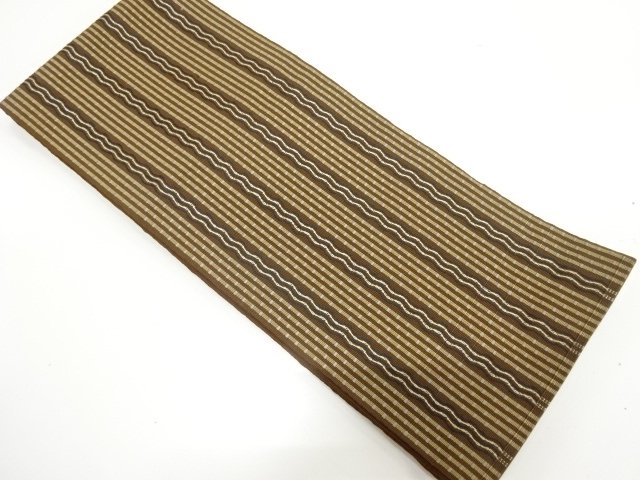 JAPANESE KIMONO / CHIKUZEN HAKATA STRIPED WEAVING HANHABA OBI